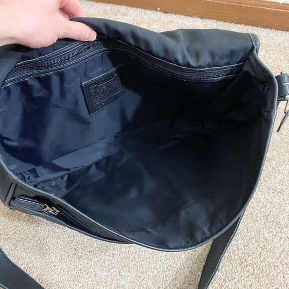 Coach Black Nylon Messenger Bag w Leather Trim Flap Closure Adjustable Straps - Picture 8 of 12